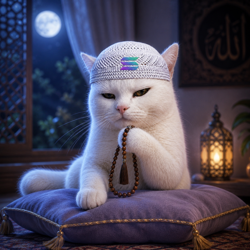 Halal Cat in moonlit room