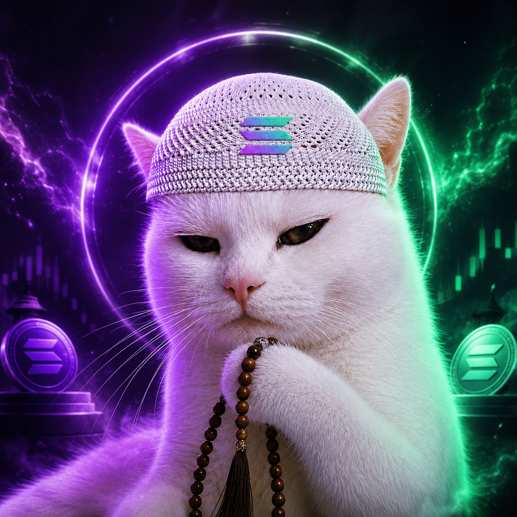 Halal Cat with neon Solana colors