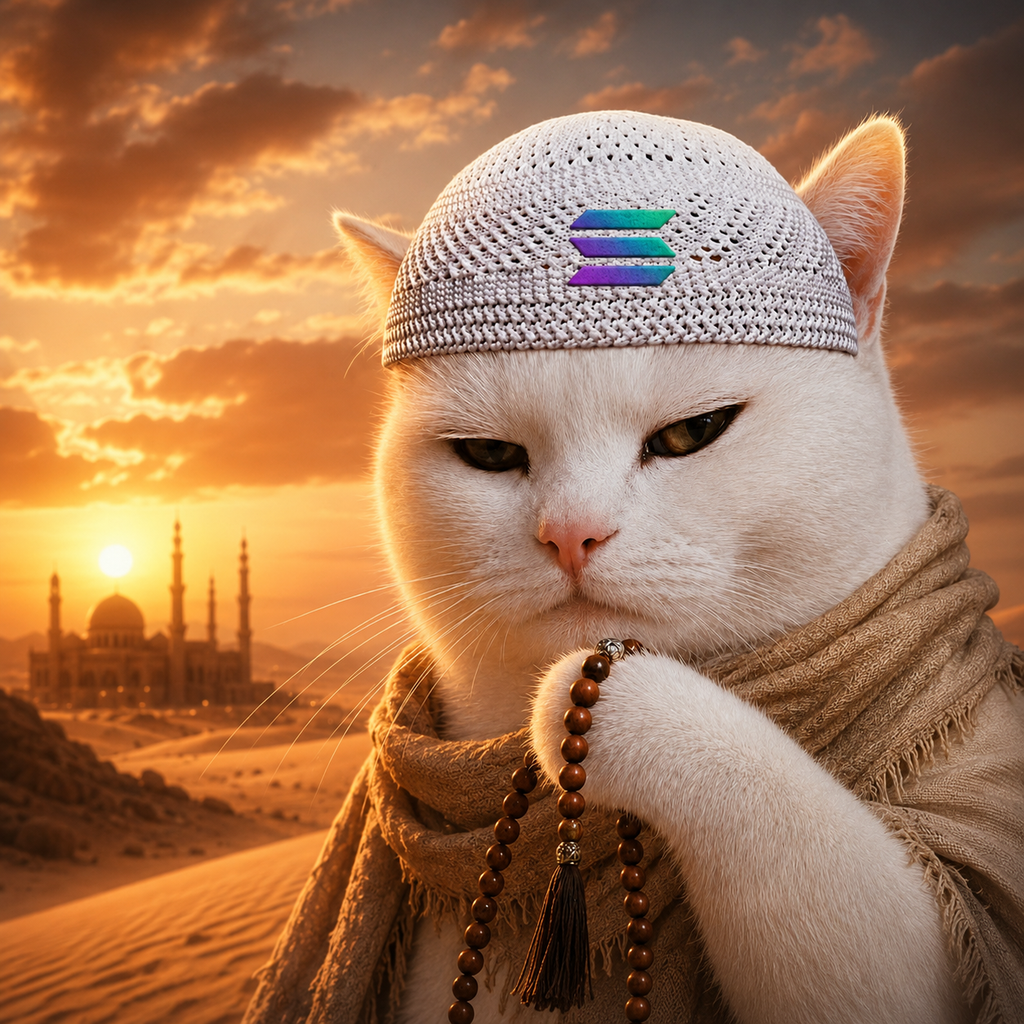 Halal Cat in the desert at sunset