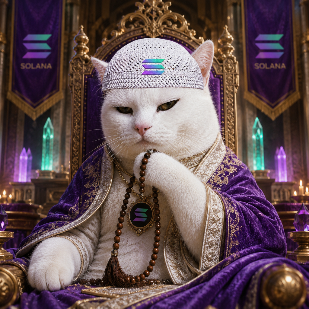 Halal Cat on royal Solana throne